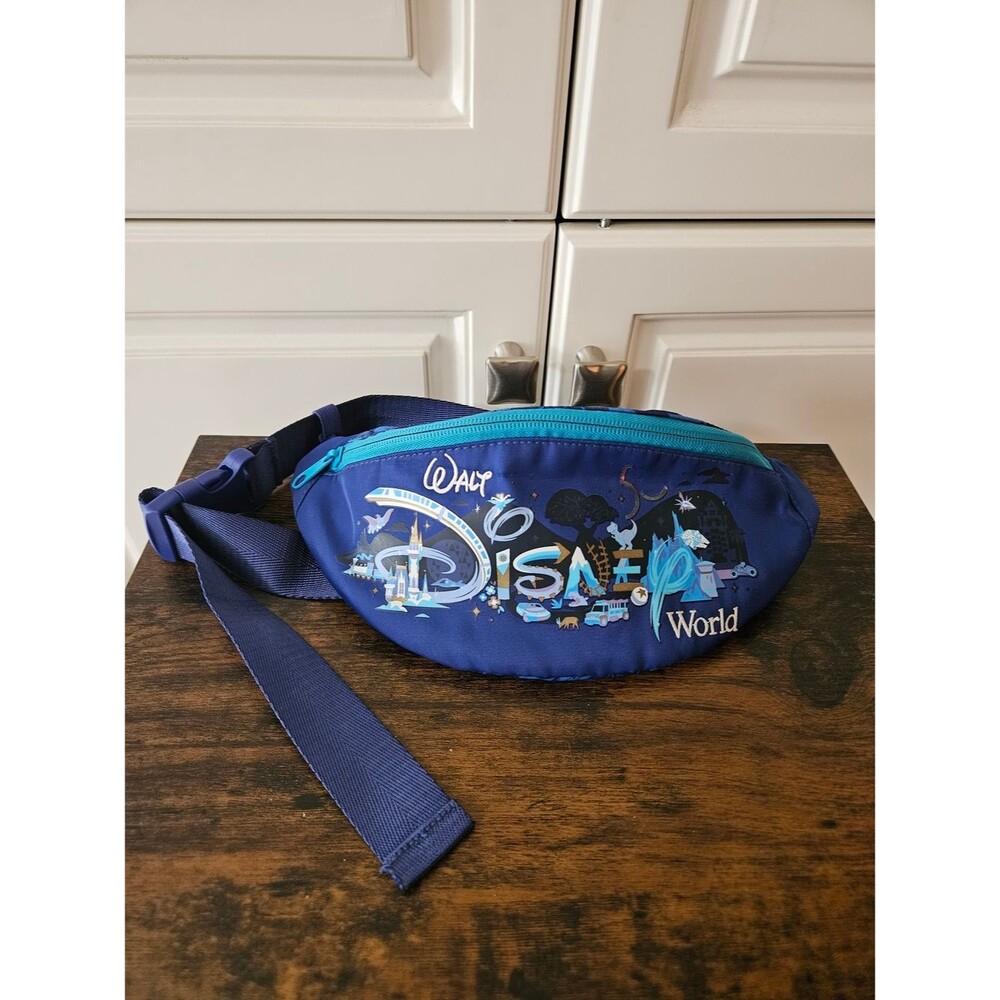 Walt Disney World 50th Anniversary Blue Graphic Fanny Pack Belt Bag Sling Travel